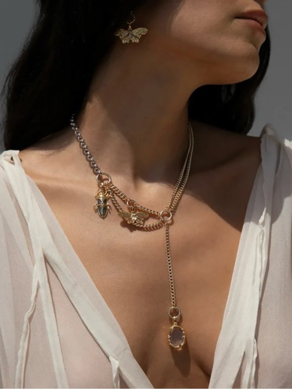 AWE INSPIRED 14K Mystical Portal Locket Asymmetrical Charm Collector Necklace